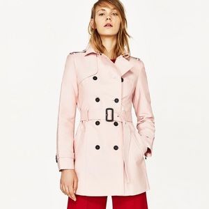 Zara Light Pink Pastel Trench Coat, Size S